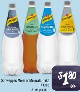 Farmer Jack's Schweppes Mixer or Mineral Drinks offer