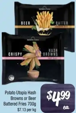 Farmer Jack's Potato Utopia Hash Browns or Beer Battered Fries offer