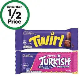 Woolworths Cadbury Medium Bars 30-55g offer