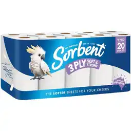 Woolworths Sorbent 3 Ply Soft & Strong Toilet Paper Pk 20 offer