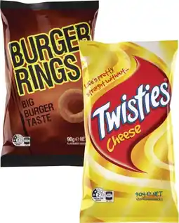 Coles Twisties, Burger Rings or Cheetos 65g-90g offer