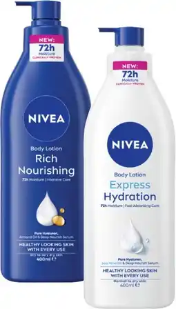 Coles Nivea Rich Nourishing or Express Hydration Body Lotion 400mL offer