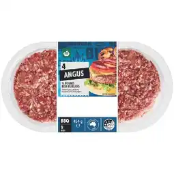Woolworths Woolworths Australian Angus Beef Burgers 454g Pk 4 offer