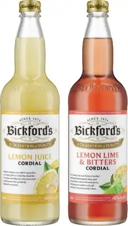 Coles Bickford's Cordial 750mL offer