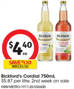 Coles Bickford's Cordial offer