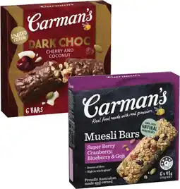 Coles Carman's Nut or Muesli Bars 140g-270g offer