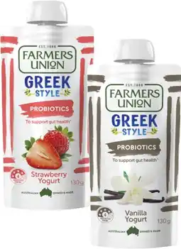 Coles Farmers Union Greek Style Yogurt Pouch 130g offer