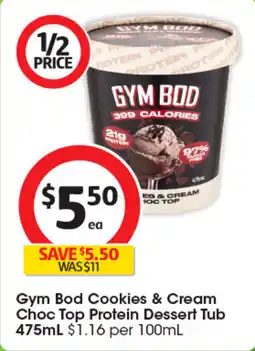 Coles NEW Gym Bod Cookies & Cream Choc Top Protein Dessert Tub offer