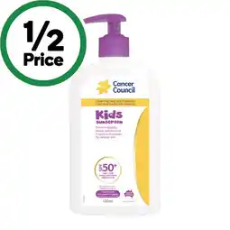 Woolworths Cancer Council Kids Sunscreen SPF50+ 500ml^ offer