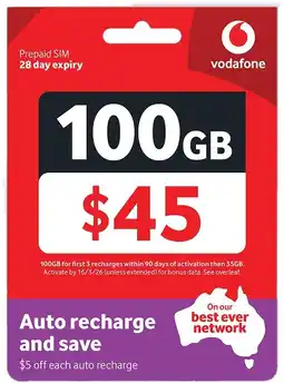 Coles Vodafone $45 Prepaid Starter Pack offer