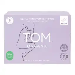 Woolworths TOM Organic Ultra Thin Overnight Pads Pk 8 offer