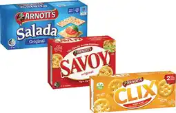 Coles Arnott's Savoy or Clix Crackers or Salada Crispbread 225g-250g offer