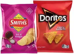 IGA Smith’s Crinkle Cut Chips or Doritos Corn Chips 150‑170g Selected Varieties offer