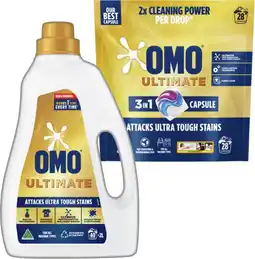 IGA OMO Ultimate Laundry Liquid 2 Litre, Powder 2kg or Capsules 28 Pack Selected Varieties offer