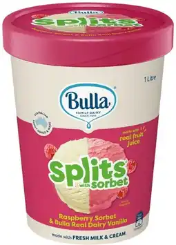 IGA Bulla Splits with Sorbet 1 Litre Selected Varieties offer
