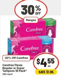 IGA Carefree Flexia Regular or Super Tampons offer