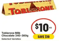 IGA Toblerone Milk Chocolate Selected Varieties offer