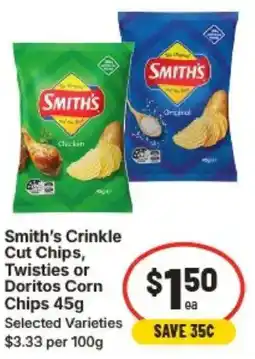 IGA Smith's Crinkle Cut Chips, Twisties or Doritos Corn Chips offer