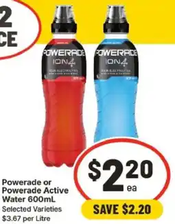 IGA Powerade or Powerade Active Water Selected Varieties offer