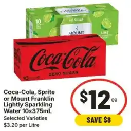 IGA Coca-Cola, Sprite or Mount Franklin Lightly Sparkling Water Selected Varieties offer