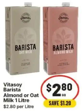 IGA Vitasoy Barista Almond or Oat Milk offer