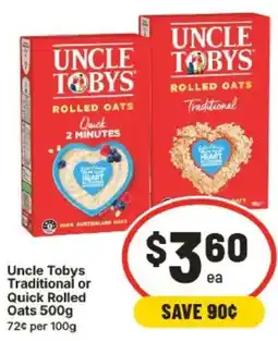 IGA Uncle Tobys Traditional or Quick Rolled Oats offer