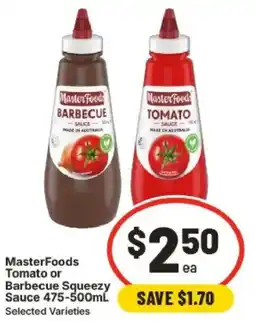 IGA MasterFoods Tomato or Barbecue Squeezy Sauce Selected Varieties offer