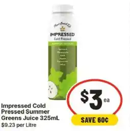 IGA Impressed Cold Pressed Summer Greens Juice offer