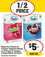 IGA Bulla Ice Cream or Frozen Yoghurt Sticks or Chupa Chups Minis Selected Varieties offer