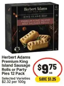IGA Herbert Adams Premium King Island Sausage Rolls or Party Pies Selected Varieties offer