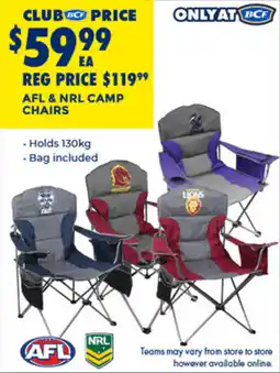 BCF Afl & nrl camp chairs offer