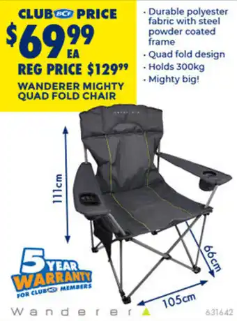 BCF Wanderer mighty quad fold chair offer