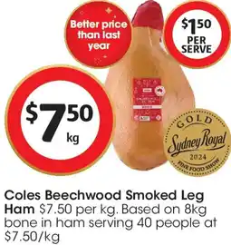 Coles Coles Beechwood Smoked Full Leg Ham offer