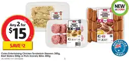 Coles Coles Chicken Tenderloin Skewers, Beef Sliders or Pork Kransky Bites offer