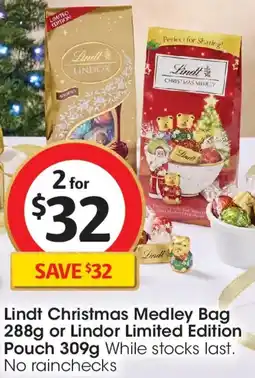 Coles Lindt Christmas Medley Bag or Lindor Limited Edition Pouch offer