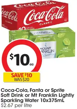 Coles Coca-Cola, Fanta or Sprite Soft Drink or Mt Franklin Lightly Sparkling Water offer