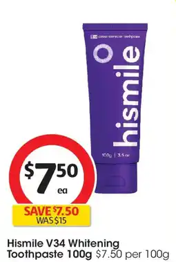 Coles Hismile V34 Whitening Toothpaste offer