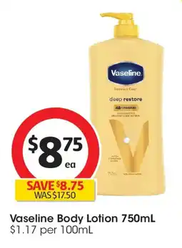Coles Vaseline Moisturising Body Lotion Intensive Care Deep Restore offer