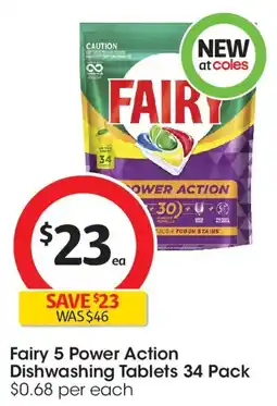 Coles Fairy 5 Power Action Lemon Dishwashing Tablets offer