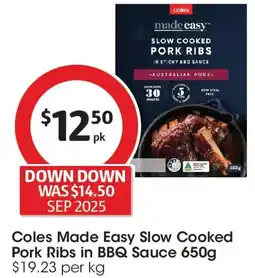 Coles Coles Made Easy Slow Cooked Pork Ribs In Bbq Sauce offer