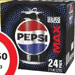 Coles Pepsi Max No Sugar Cola Soft Drink Cans Multipack offer