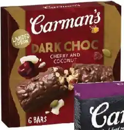 Coles Carman's Dark Choc Cherry & Coconut Bars offer