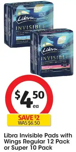 Coles Libra Invisible Pads Regular Wing Regular offer