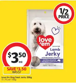 Coles Love'em Grain Free Dog Treats Lamb Jerky With Rosemary Flavour offer