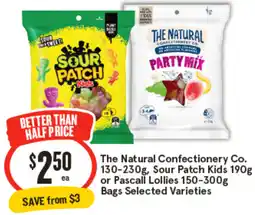 IGA The Natural Confectionery Co, Sour Patch Kids or Pascall Lollies Bags Selected Varieties offer