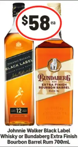 IGA Johnnie Walker Black Label Whisky or Bundaberg Extra Finish Bourbon Barrel Rum offer