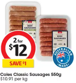 Coles Coles Classic Sausages offer
