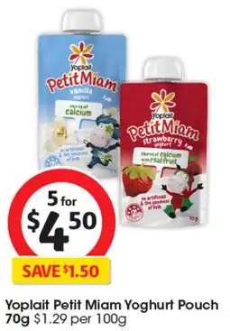 Coles Yoplait Petit Miam Yoghurt Pouch offer