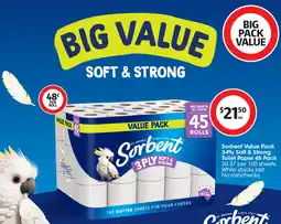 Coles Sorbent Value Pack 3-Ply Soft & Strong Toilet Paper offer