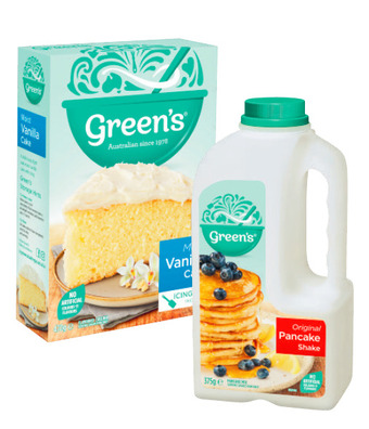 Coles Green’s traditional baking mix 380g-470g or pancake shake 300g-375g offer